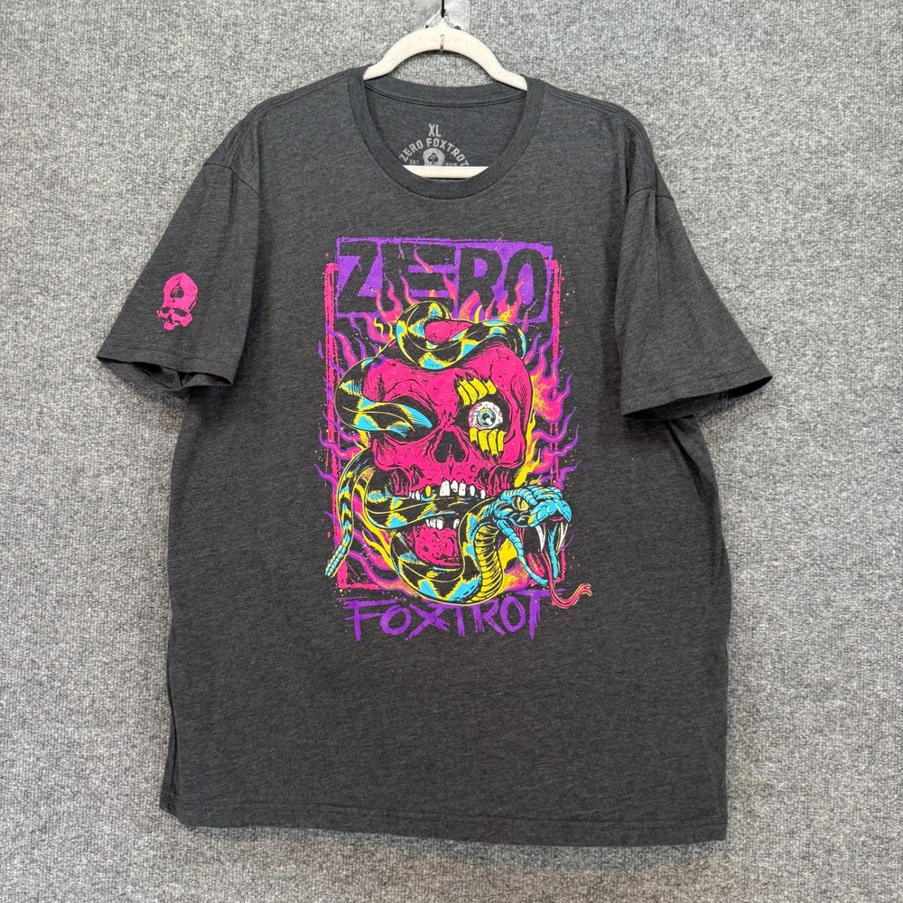 Zero Foxtrot Tshirt Mens XL Charcoal Neon Skull Snake Graphic Tee Streetwear